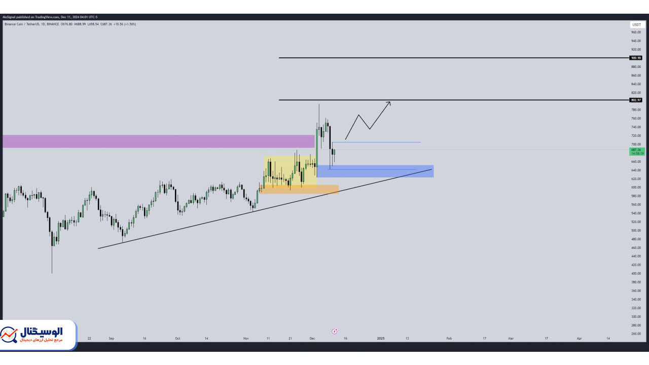 تحلیل تایم فریم روزانه بایننس کوین ۲۱ آذر ۱۴۰۳
